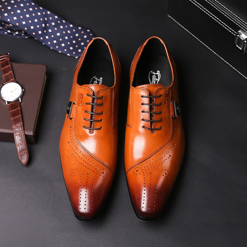 Spring Autumn Fashion Genuine Leather Men Brogue Shoes - QwinkAdink
