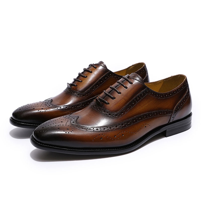2019 Luxury Mens Brogue Oxford Genuine Leather Brown Lace-Up Men Dress ...